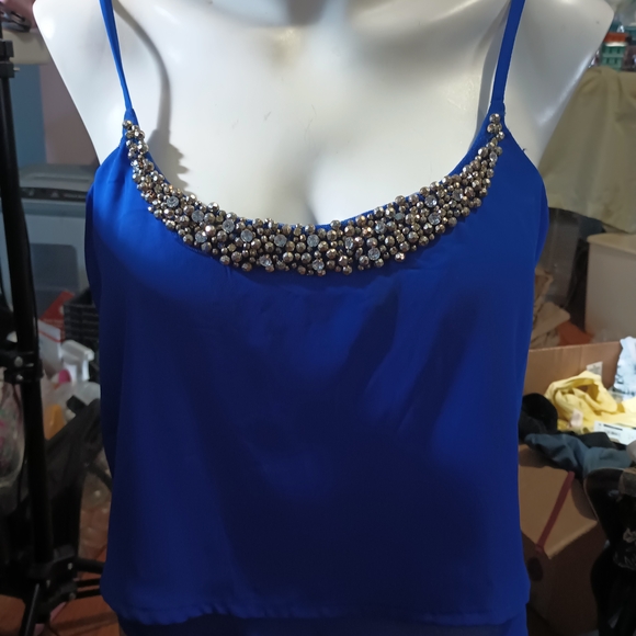 Charlotte Russe Tops - Charlotte Russe Cobalt Blue Semi-Cropped Top W/Beaded Neckline
